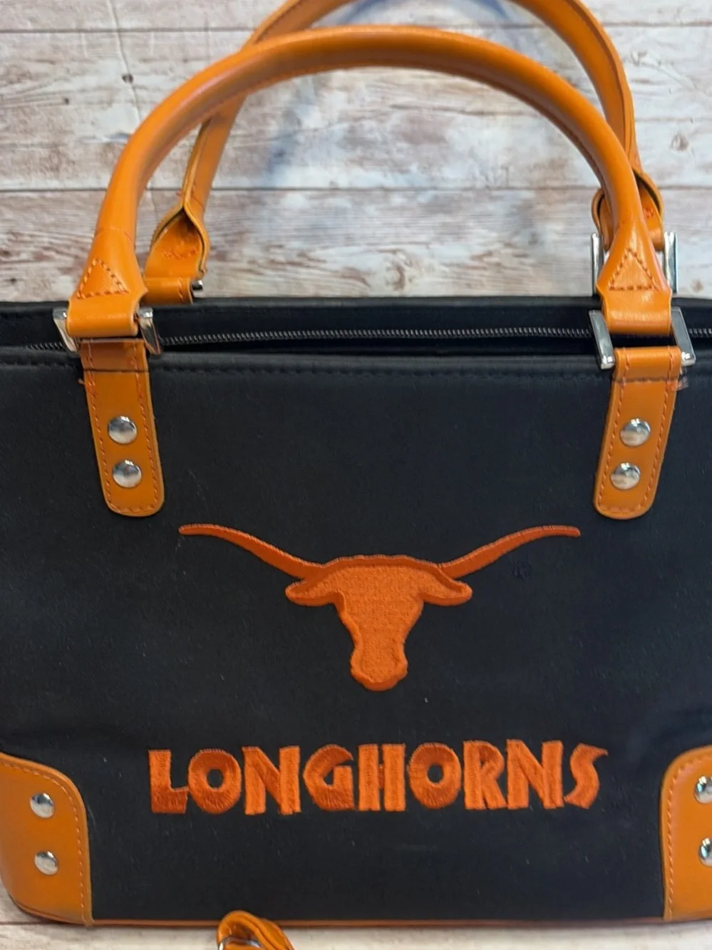 Vintage Longhorns Black and Orange Canvas Tote with Removable Strap